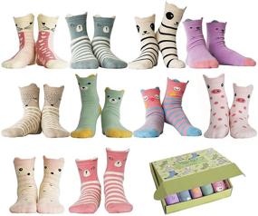 img 2 attached to Jewatiby Toddler Little Kids Girls Animal Print Soft Cotton Crew Socks - Pack of 10 Pairs in Gift Box