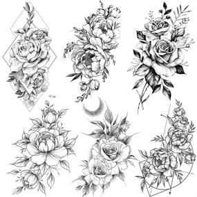 img 4 attached to 🌹 Realistic Large Black Rose Temporary Tattoos: Stunning Body Art for Women - Waterproof & Sexy Girl Peach Lily Design