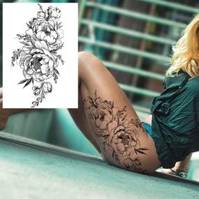 img 3 attached to 🌹 Realistic Large Black Rose Temporary Tattoos: Stunning Body Art for Women - Waterproof & Sexy Girl Peach Lily Design