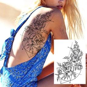 img 2 attached to 🌹 Realistic Large Black Rose Temporary Tattoos: Stunning Body Art for Women - Waterproof & Sexy Girl Peach Lily Design