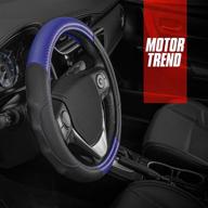 🚗 enhance your driving experience with the motor trend gripdrive black leather steering wheel cover - stylish blue carbon fiber accent | universal fit for car truck van suv logo