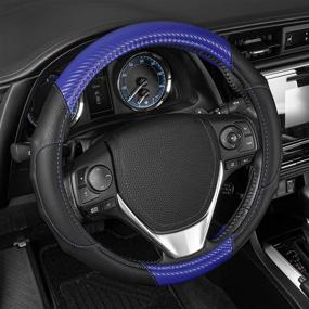 img 1 attached to 🚗 Enhance Your Driving Experience with the Motor Trend GripDrive Black Leather Steering Wheel Cover - Stylish Blue Carbon Fiber Accent | Universal Fit for Car Truck Van SUV