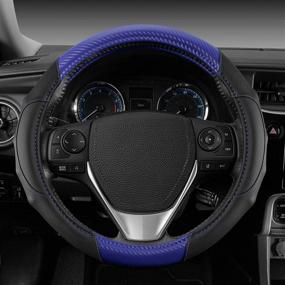 img 2 attached to 🚗 Enhance Your Driving Experience with the Motor Trend GripDrive Black Leather Steering Wheel Cover - Stylish Blue Carbon Fiber Accent | Universal Fit for Car Truck Van SUV