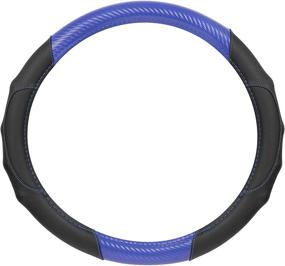 img 3 attached to 🚗 Enhance Your Driving Experience with the Motor Trend GripDrive Black Leather Steering Wheel Cover - Stylish Blue Carbon Fiber Accent | Universal Fit for Car Truck Van SUV