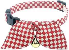 img 4 attached to 🐇 PetSoKoo Bunny Ears Scarf Bowtie Christmas Cat Collar with Bell - Fashionable Plaid Print, Made of 100% Cotton, Featuring Safety Breakaway, Soft and Lightweight