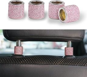 img 4 attached to 💎 JUSTTOP Car Seat Headrest Decoration - Add Glamour with 4 Pack Rhinestone Collars, Bling Bling Crystal Diamond Car Interior Accent Ring in Pink