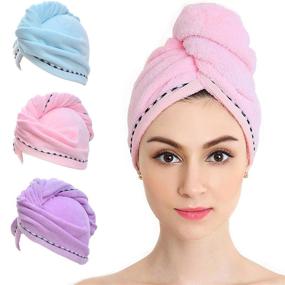 img 4 attached to 💆 Vinker 3 Pack Hair Towel Wrap: Fast Drying Microfiber Hair Towels for Women and Girls