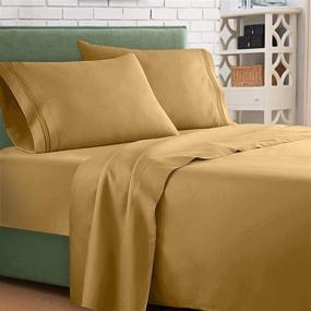 img 3 attached to 🛏️ Clara Clark Supreme 1500 Collection 4pc King Size Bed Sheet Set - Luxurious Camel Gold Sheets