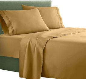 img 4 attached to 🛏️ Clara Clark Supreme 1500 Collection 4pc King Size Bed Sheet Set - Luxurious Camel Gold Sheets