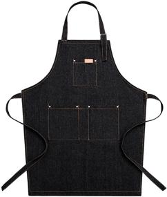 img 2 attached to 👩 DREAM.ELK Adjustable Denim Jean Apron for Women and Men - Chef, Barista, Bartender, Painter - Ideal for Cooking, Kitchen, Bistro, Cafe - 3 Pockets Included