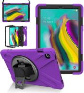 📱 samsung galaxy tab s5e 2019 case - heavy duty litchi tablet case with hand strap, kickstand & shoulder belt - purple logo