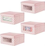 mdesign soft fabric closet storage organizer box with clear window and lid - child/kids room, nursery, playroom organizer - polka dot print - medium, pack of 4 - pink with white dots logo