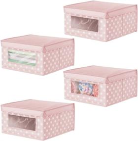 img 4 attached to mDesign Soft Fabric Closet Storage Organizer Box with Clear Window and Lid - Child/Kids Room, Nursery, Playroom Organizer - Polka Dot Print - Medium, Pack of 4 - Pink with White Dots