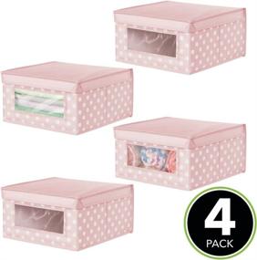 img 3 attached to mDesign Soft Fabric Closet Storage Organizer Box with Clear Window and Lid - Child/Kids Room, Nursery, Playroom Organizer - Polka Dot Print - Medium, Pack of 4 - Pink with White Dots