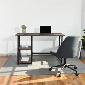 img 2 attached to 🖥️ CozyCasa Computer Desk: Mid Century Writing Desk with Shelves for Small Home Office in Brown