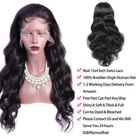 img 1 attached to 👩 NUOF Body Wave Lace Front Human Hair Wig, 13x4 HD Transparent Lace Frontal Wig 150% Density, Pre Plucked with Baby Hair, Perfect for Black Women (20 Inch)