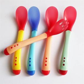 img 2 attached to Maberry Baby Spoons and Forks Feeding Set: Soft Silicone Tips, Heat Sensitive Toddler Utensils, BPA Free Dishes - 5 Pack