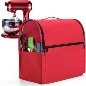 img 4 attached to 🔴 Red Luxja Dust Cover for 6-8 Quart KitchenAid Mixers: With Clear Side Zipper Pockets and Top Handle - Ideal for Stand Mixers and Extra Accessories