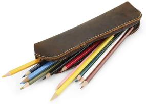 img 1 attached to 📚 Premium Vintage Leather Pencil Case: Stylish Zippered Pen Holder for Students, Businessmen, and Artists at Home, Work, and Office