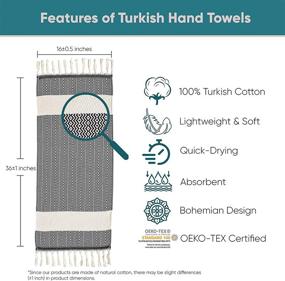 img 3 attached to 🛁 Bohemian Style Turkish Hand Towels for Bathroom and Kitchen (Set of 2) - 100% Turkish Cotton, Farmhouse Boho Design, 16 x 36 Inches, Hair, Face, and Dish Tea Towels in Black