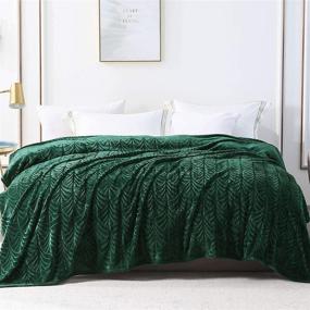 img 3 attached to 🌿 Floral Palm Leaves Design Queen Size Flannel Fleece Bed Blanket - Lightweight Velvet Bedspread Plush Fluffy Coverlet for All Seasons, Dark Green - Whale Flotilla