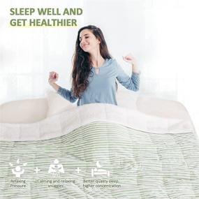 img 2 attached to 🥑 Irresistibly Cozy Avocado Green 15lb Uttermara Sherpa Fleece Weighted Blanket - Twin Full Size Striped Bed Blanket for Adults