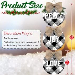 img 3 attached to 🎄 Set of 3 Christmas Hanging Sign Decorations - Peace, Joy, Love - Buffalo Check Plaid Wreath for Front Door - Rustic Burlap & Wooden Holiday Decor - Indoor/Outdoor Décor (Black and White)