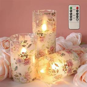 img 1 attached to 🌹 Pink Rose Decor Flameless Candles - Love Theme LED Candles with Remote, Pink Flower Glass Effect Candles for Christmas, Wedding, Pink Bedroom Decoration (Set of 3)