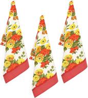 🌼 morning blossom kitchen towels and dishcloths - set of 3 colorful floral ultra absorbent fast drying professional grade cotton dish cloths - vibrant red and yellow - 18x28 inches логотип