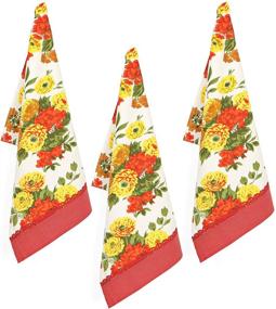 img 4 attached to 🌼 MORNING BLOSSOM Kitchen Towels and Dishcloths - Set of 3 Colorful Floral Ultra Absorbent Fast Drying Professional Grade Cotton Dish Cloths - Vibrant Red and Yellow - 18x28 Inches