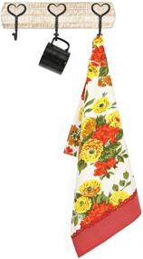 img 1 attached to 🌼 MORNING BLOSSOM Kitchen Towels and Dishcloths - Set of 3 Colorful Floral Ultra Absorbent Fast Drying Professional Grade Cotton Dish Cloths - Vibrant Red and Yellow - 18x28 Inches