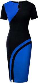 img 3 attached to HOMEYEE Keyhole Colorblock Bodycon Business Women's Clothing in Dresses