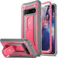 📱 full body heavy duty protection: youmaker kickstand case for galaxy s10 plus with built-in screen protector, pink- compatible with fingerprint id and shockproof cover for samsung galaxy s10+ plus 6.4 inch logo