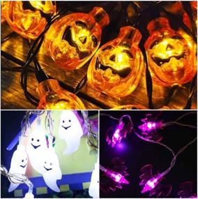 img 2 attached to 🦇 LDHTY Halloween Decorations String Lights, 3-PACK 60 LEDs Orange Pumpkins, Purple Bats, White Ghosts – Ideal for Indoor & Outdoor Halloween Party Decor