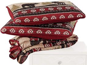 img 2 attached to Forest Bear Twin Bedspread Set - Quilted Cabin Lodge Bedding with Native American Patterns, Bears, Moose, Pine Trees - Brown, Beige, Green, and Burgundy - Western Wildlife Southwest Collection