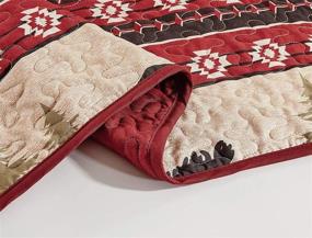img 3 attached to Forest Bear Twin Bedspread Set - Quilted Cabin Lodge Bedding with Native American Patterns, Bears, Moose, Pine Trees - Brown, Beige, Green, and Burgundy - Western Wildlife Southwest Collection