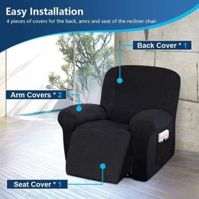 img 2 attached to 🛋️ Black Recliner Sofa Slipcover - High Stretch, Four-Piece Chair Cover, Easy Installation, Non-Slip Furniture Protector - Machine Washable, Spandex Jacquard Fabric