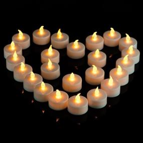 img 3 attached to 🕯️ Pack of 50 Realistic Bright Flameless LED Tea Light Candles - Flickering Yellow, Battery Powered Fake Candles for Decoration - Unscented Tealights