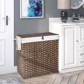 img 2 attached to 🧺 GREENSTELL Laundry Hamper with Wheels & 2 Removable Liner Bags, 110L Divided Handwoven Hampers, Synthetic Rattan Clothes Laundry Basket with Lid & Handles, Foldable Hampers in Brown, Dimensions: 22x13x26.4 inches