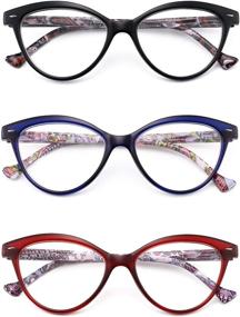 img 2 attached to 👓 Stylish JM 3 Pack Cat Eye Reading Glasses for Women with Spring Hinges and Floral Patterns - A Perfect Blend of Fashion and Function!