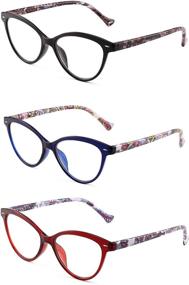 img 4 attached to 👓 Stylish JM 3 Pack Cat Eye Reading Glasses for Women with Spring Hinges and Floral Patterns - A Perfect Blend of Fashion and Function!