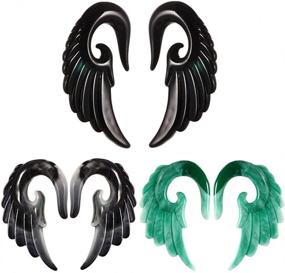 img 3 attached to 👂 IPINK Colorful Acrylic Spiral Taper Plug Gauge Ear Stretching Kit with Vintage Angel Wings - 3 Pairs