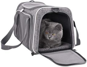 img 4 attached to petisfam Pet Carrier: Medium Cat and Small Dog Carrier with Washable Cozy 🐾 Bed, 3 Doors, Shoulder Strap – Easy to Get In, Easy to Store and Escape-Proof