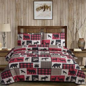 img 4 attached to ARL HOME Rustic Bedding Plaid Quilt Set - Queen Size Lodge Country Bedding - Red Black Plaid Bedspread - Moose Bear Bedding - Patchwork Quilt - Lodge Reversible Plaid Coverlet Set - Lightweight Rustic Bedspread: Quality Comfort and Classic Style!
