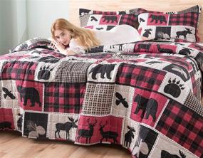 img 3 attached to ARL HOME Rustic Bedding Plaid Quilt Set - Queen Size Lodge Country Bedding - Red Black Plaid Bedspread - Moose Bear Bedding - Patchwork Quilt - Lodge Reversible Plaid Coverlet Set - Lightweight Rustic Bedspread: Quality Comfort and Classic Style!