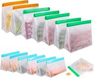 🥡 14-pack stand-up reusable food storage bags - fda grade, leakproof and freezer-friendly - includes 2 gallon bags, 6 sandwich bags, and 6 snack bags - ideal for meat, fruit, cereal, and snacks логотип