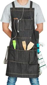 img 4 attached to 👕 Fjackets Denim Aprons for Men & Women: Adjustable with Multiple Pockets – Perfect BBQ Accessories & Work Aprons