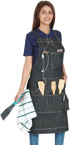 img 1 attached to 👕 Fjackets Denim Aprons for Men & Women: Adjustable with Multiple Pockets – Perfect BBQ Accessories & Work Aprons