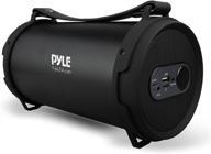 pyle portable speaker, boombox with bluetooth, rechargeable battery, surround sound, digital sound amplifier, usb/sd/fm radio, wireless hi-fi active stereo speaker system - black (pbmspg7) logo