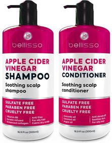 img 4 attached to 🍏 BELLISSO Apple Cider Vinegar Shampoo and Conditioner Set - Sulfate & Paraben Free Treatment for Soothing Scalp, Anti-Dandruff Solution with Biotin, Keratin, Avocado, Coconut, Argan Oil - Men and Women - 2 x 16 Fl Oz
